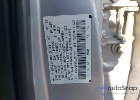 2010 Honda Accord Exl из США, поврежденный, VIN 1HGCP2F84AA092602